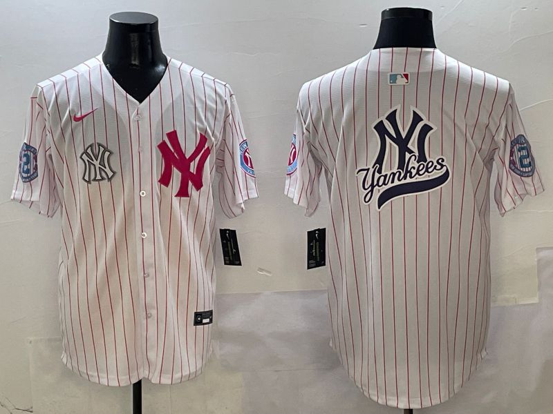 Men New York Yankees Blank White Stripe Jointly Name Nike 2025 MLB Jersey style 15